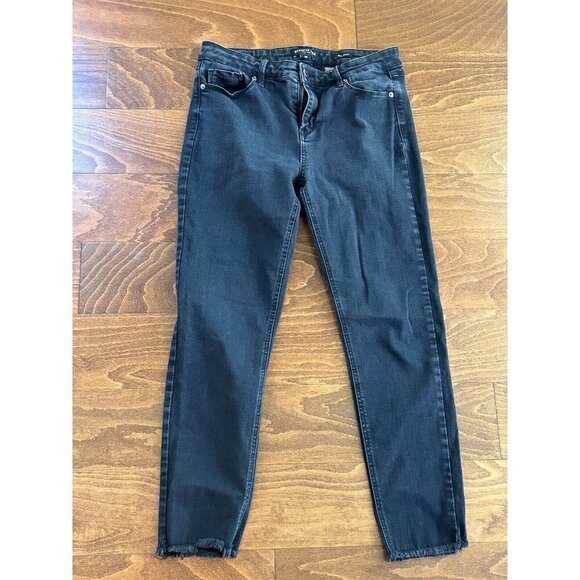Kenneth Cole Women's Skinny Jeans 10 Black Denim Frayed Hem Stretch DEFECT - Picture 7 of 10